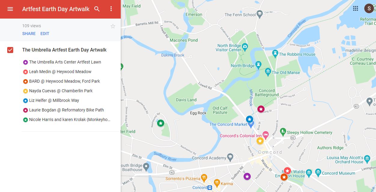 Map of The Umbrella Art Walk 2021 Public Art Installations