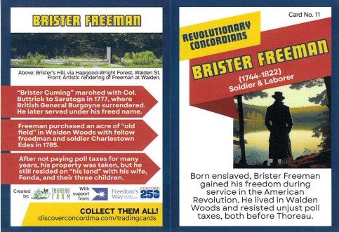 Trading card representing revolution-era Concord patriot Brister Freeman 