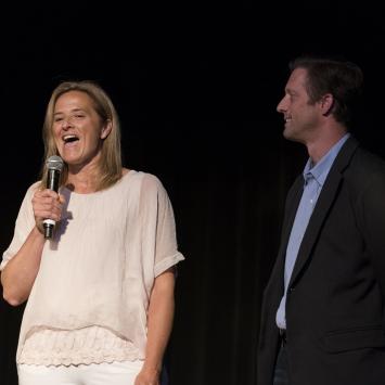 Hosts Abby & Tim White Introduce Natalie Merchant (Photo by Jim Sabitus)