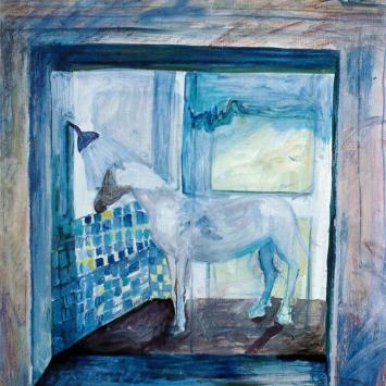 Pony in Westchester, 1996, Oil on Masonite by Ann Emerson, 41 x 29