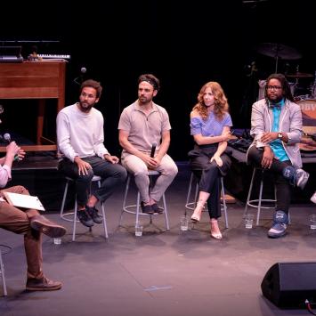 Berklee's David Scott interviewing Lake Street Dive photographed by Ron Mann