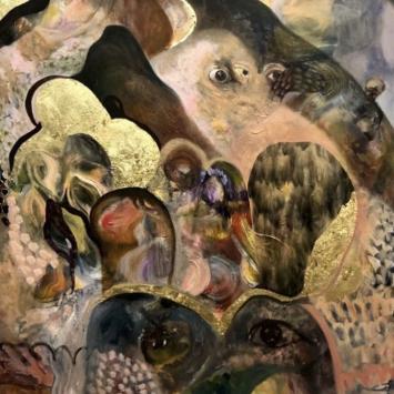 Abstract artwork by Jasmine Chen with eyes appearing to come out of mountains